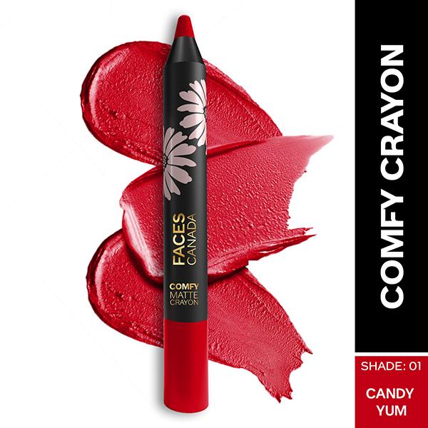 Netmeds | Faces Canada Comfy Matte Lip Crayon - Candy-Yum 01, 2.8gm