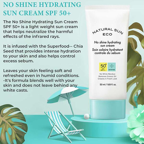 The Face Shop Naturalsun Eco No Shine Hydrating SPF 50+ PA+++ Mattifying Sun Cream 50ml - Face Sunscreen