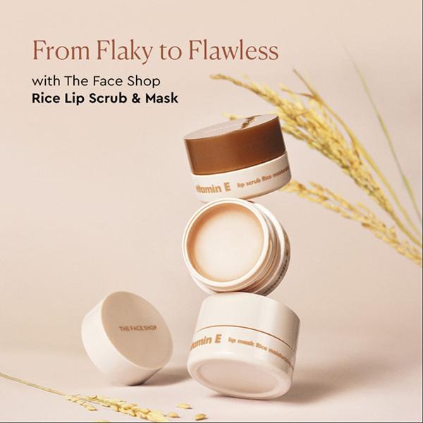 The Face Shop Vitamin E Gentle Exfoliating Lip Scrub with Korean Rice for Soft, Smooth, Glowy Lips 14 gm - Lip Scrubs