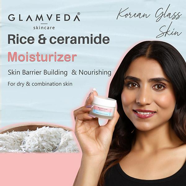 Glamveda Korean Glass Skin Rice & Ceramide Moisturizer Skin Barrier Building & Nourishing 50 ml - Face Moisturizers