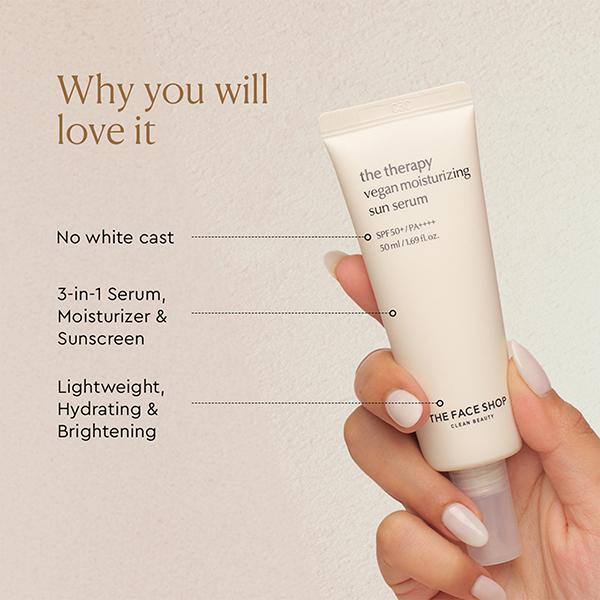 The Face Shop The Therapy Vegan Moisturizing Sun Serum SPF 50+/PA++++ 50ml - Face Sunscreen