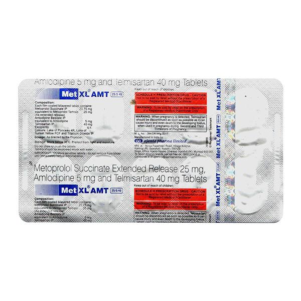 MET XL AMT 25/5/40 Tablet 10's - Hypertension-Ana