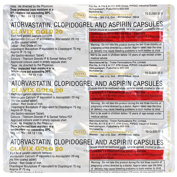 Clavix Gold 20mg Capsule 15'S - Blood Clot-Ant