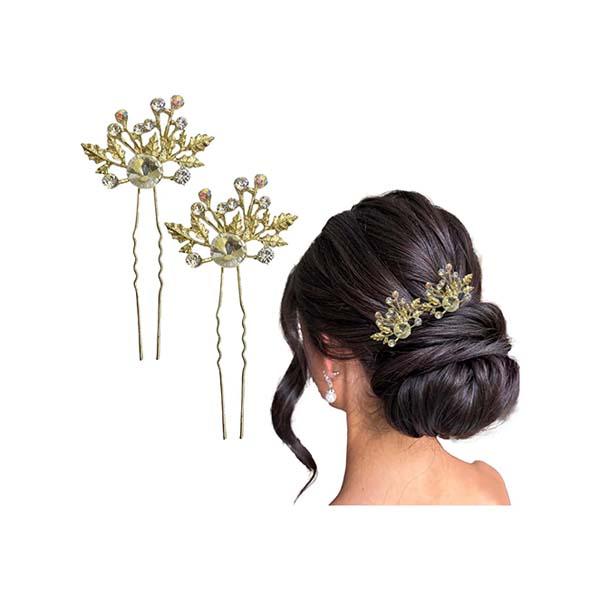 Netmeds | Majestique Flower Hair Clips Accessories Crystal Rhinestone Bridal Pin For Women, Girls 2's