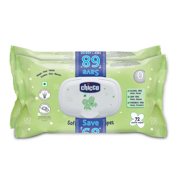 Chicco Baby Moments Wipes Fliptop Bipack 144 Pcs 1's - Diapers & Wipes