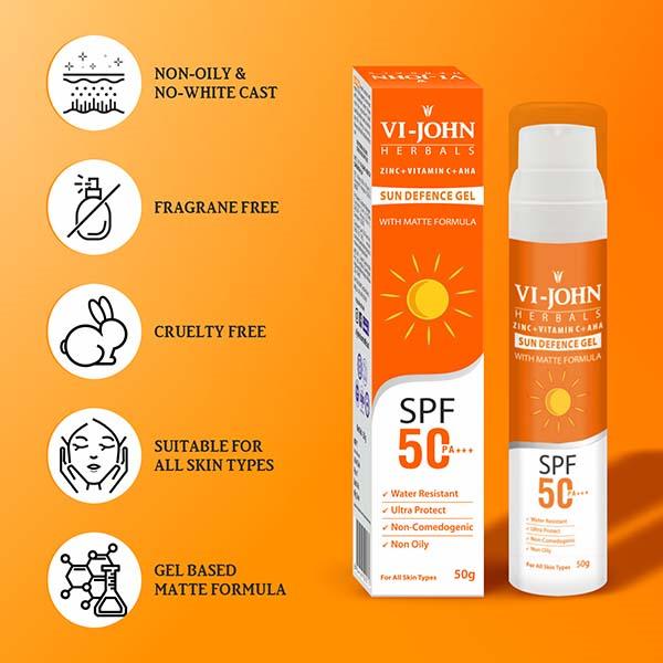 Vi-John Herbals Sun Defence Gel Spf 50 Pa+++ with Matte Formula 50 gm - Lotions & Creams
