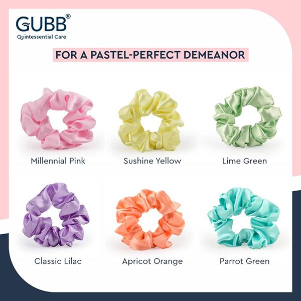GUBB Satin Scrunchies - (Pack of 6) 1's - Hair Clips/Bands