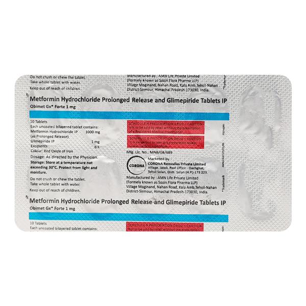 Obimet GX Forte 1mg Tablet 10'S - Diabetes-Ant