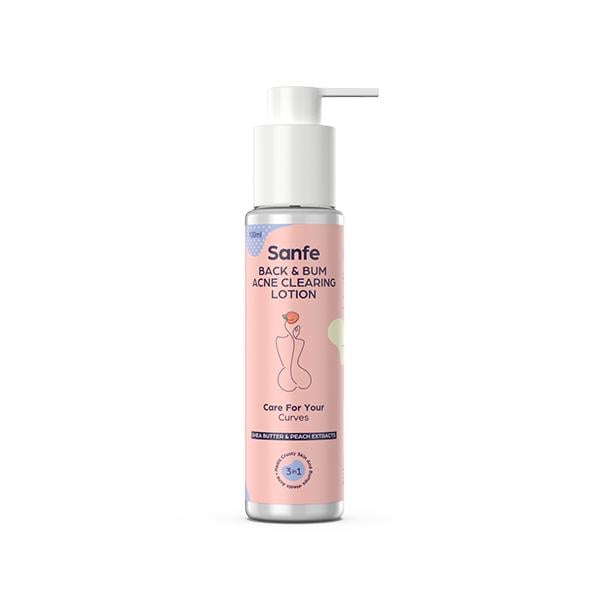 Netmeds | Sanfe Back & Bum Acne Clearing Lotion - Shea Butter & Peach Extracts 100 ml