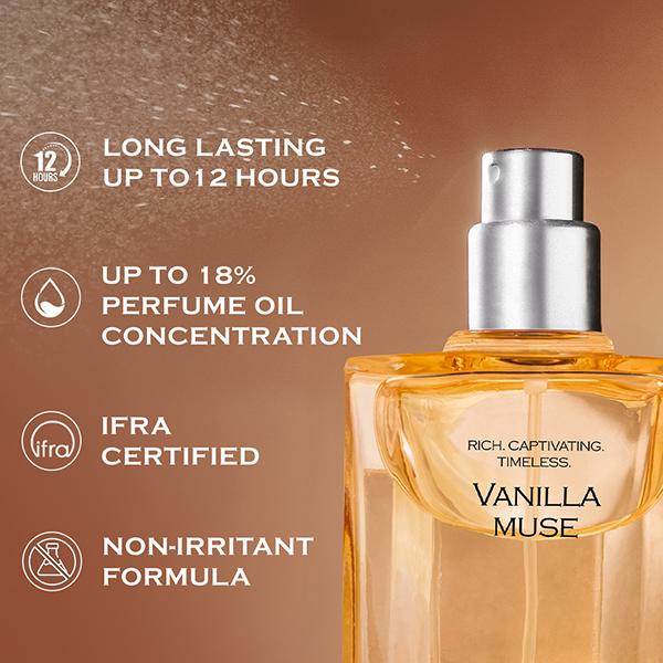 Mcaffeine Fien Vanilla Muse Perfume For Women- Sweet Vanilla EDP, 12 Hrs Long Lasting Scent 100 ml - Women Perfumes (Edt/Edp)