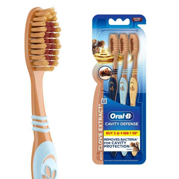 Netmeds | Oral-B Cavity Defense with Clove Extract Extra Soft Toothbrush 3's