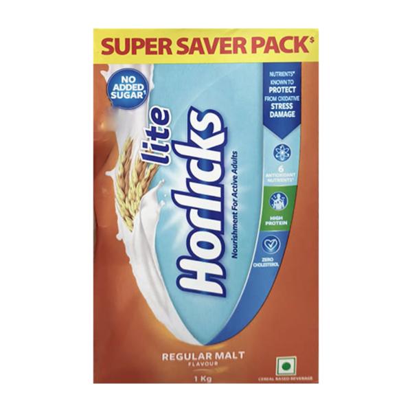 Netmeds | Horlicks Lite No Added Sugar Health Drink Powder - Regular Malt Flavour 1 kg (Refill Pack)