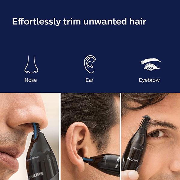 Philips Nose Trimmer Cordless Nose, Ear & Eyebrow Trimmer with Protective Guard System (Nt3650/16) 1's - Trimmers