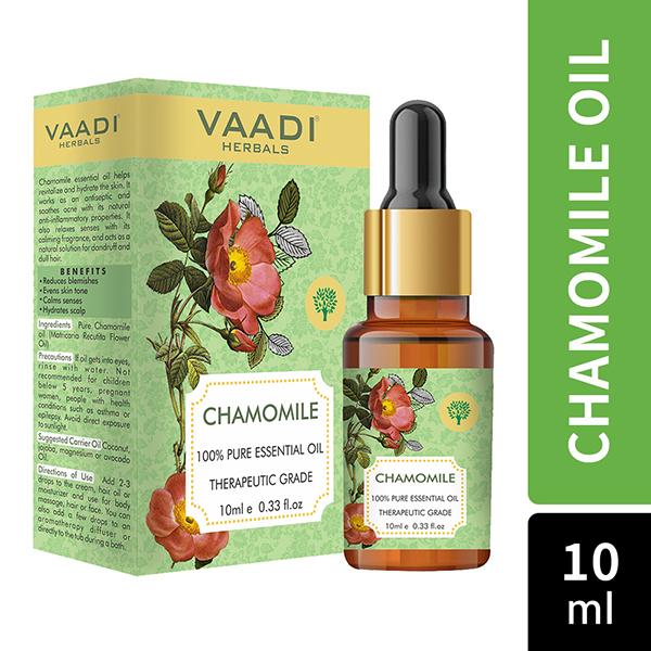 Vaadi Herbals Chamomile Essential Oil - Reduces Blemishes, Evens Skin Tone - Relieves Stress, Better Sleep - 100% Pure Therapeutic Grade 10 ml - Essential Oils