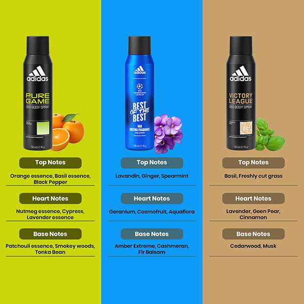 Adidas Pure Game 150ml + UEFA BOTB 150ml + Victory League 150ml Deodorant Set 3's - Men Deodorants/Roll-Ons