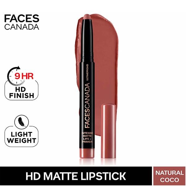 Faces Canada Ultime Pro Hd Intense Matte Lips + Primer - Natural Coco 12, 9Hr Long Stay 1.4 gm - Lipstick Primers & Plumpers