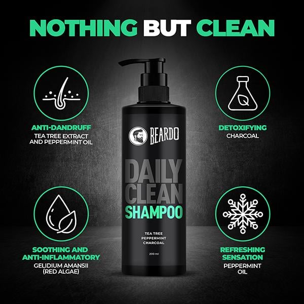 Beardo Deep Clean Shampoo With Tea Tree, Peppermint, And Charcoal 200 ml - Shampoos