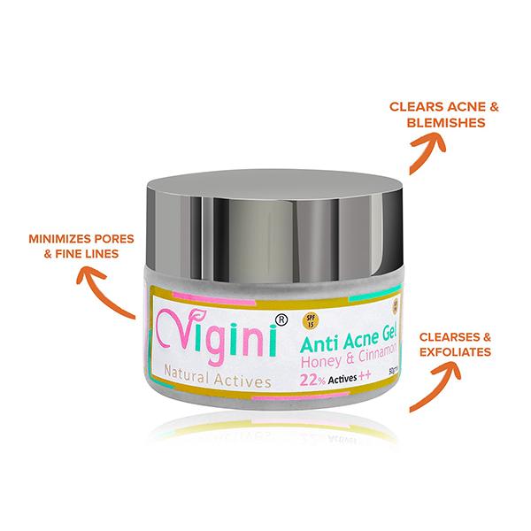Vigini Natural Actives Anti Acne Gel - Honey & Cinnamon 50 gm - Face Gels