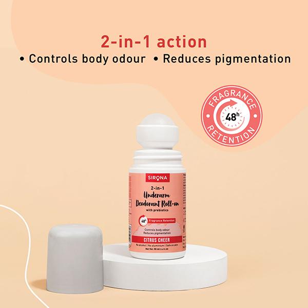 Sirona Underarm Roll On Deodorant for Women & Men Citrus Cheer 50 ml - Intimate Hygiene