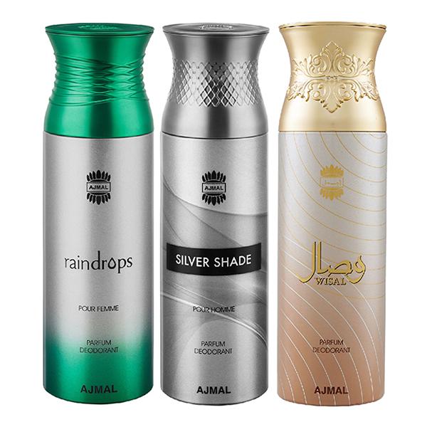Ajmal Raindrops Silver Shade Wisal Deodorant Spray (Pack of 3) 200 ml - Perfumes (Edt/Edp)