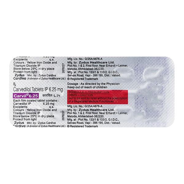 Carvil 6.25mg Tablet 10'S - Hypertension-Bet