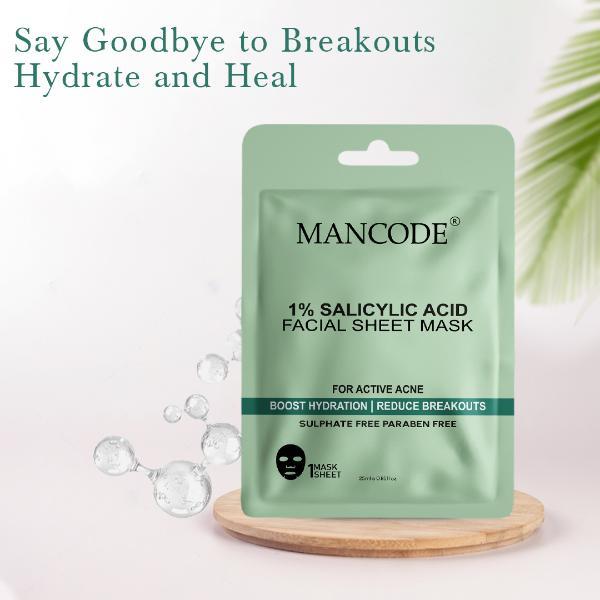 Mancode 1% Salicylic Acid Facial Sheet Mask For All Skin Types 25 gm - Face Mask