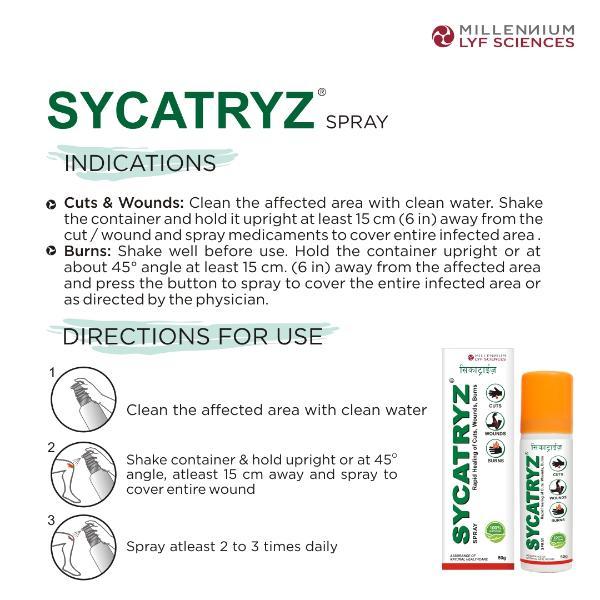 Millennium Lyf Sciences Sycatryz Rapid Healing Of Cuts,Wounds,Burns Spray 50 gm - Pure Herbs