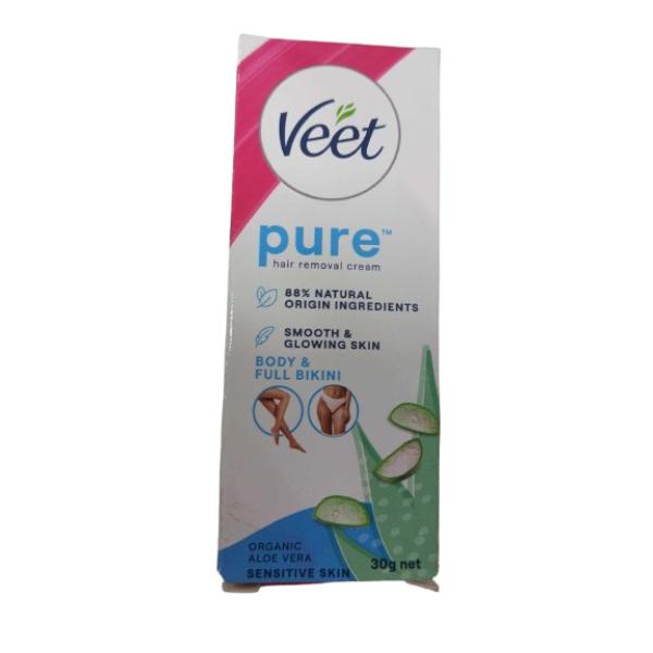 Netmeds | Veet Pure Sensitive Skin Body & Full bikini Hair Removal Cream - Organic Aloe Vera 30 g