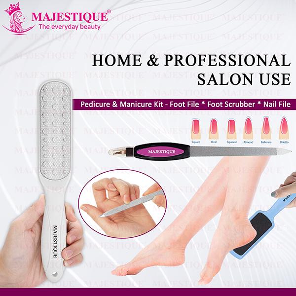 Majestique Large Double-Sided Foot Scrubber Set with Nail Filer, Hard Skin Removal - Multicolor 1's - Body Scrubbers & Brushes