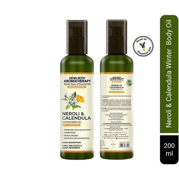 Netmeds | Keya Seth Aromatherapy Neroli and Calendula Winter Body Oil for Dry and Sensitive Skin, Hydrating, Moisturizing 200 ml