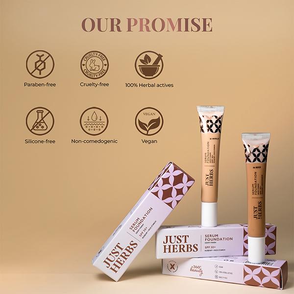 Just Herbs Serum Foundation Dewy Finish SPF 30 + Rosehip+ Rice Starch 04-Natural 20gm - Foundation