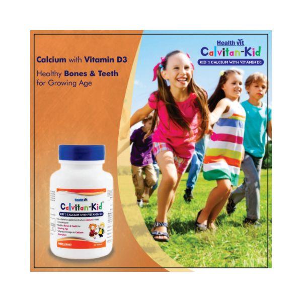 HealthVit Calvitan-KID Kid's Calcium 150mg, Vitamin D3 30IU- Tablets 2's - Multi-Vitamins