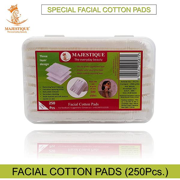Netmeds | Majestique Facial Cotton Pads Cosmetic Facial Care Cleansing Square Tissues for Skin Care 150gm 250's