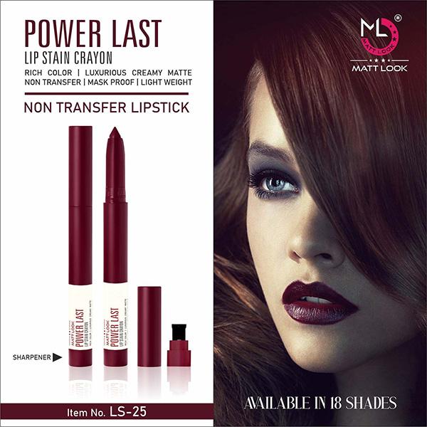 Matt Look Power Last Lip Stain Crayon, 12 Bomb Shell 1.3gm - Lipsticks