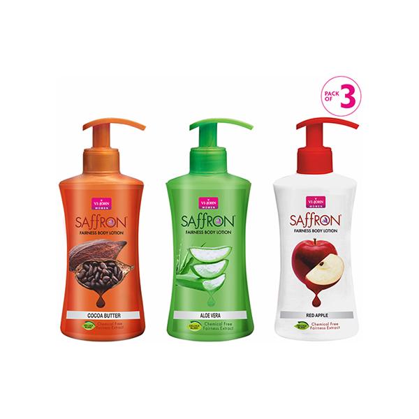 Netmeds | Vi-John Women Fairness Body Lotion Combo (Red Apple + Aloe vera + Cocoa Butter) Pack of 3 x 250 ml