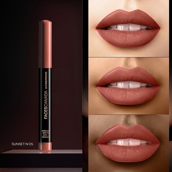 Faces Canada Ultime Pro Hd Intense Matte Lips + Primer - Sunset N05, 9Hr Long Stay 1.4 gm - Lip Crayons