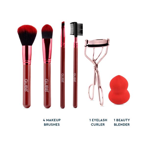Netmeds | Gubb Beauty Favourites 4 Makeup Brushes 1 Eyelash Curler Rose Gold 1 Beauty Blender 1's
