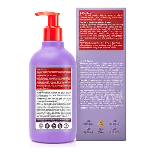 Wow Life Science Kids 3 in 1 Tip to Toe Wash - Strawberry 300 ml - Baby Body Wash