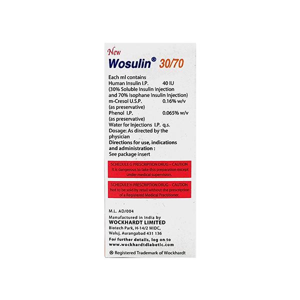 WOSULIN NEW 30/70 40IU Injection 15ml - Diabetes-Ins
