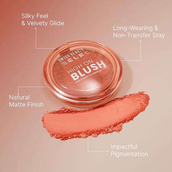 Swiss Beauty Select High On Blush With Natural Matte Finish - Pretty Peach 8 gm - Blushes