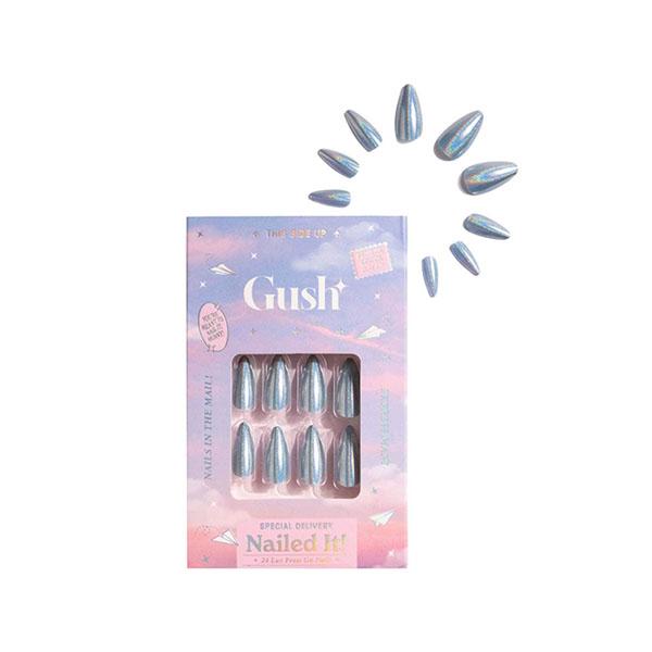 Netmeds | Gush Beauty Nailed It Reusable Luxury Press On Nails With Application Kit Baby Blue Chrome - Medium Almond 1's