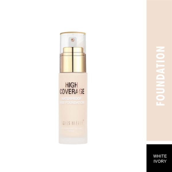 Netmeds | Swiss Beauty High Coverage Waterproof Base Foundation - (White Ivory) 55 gm