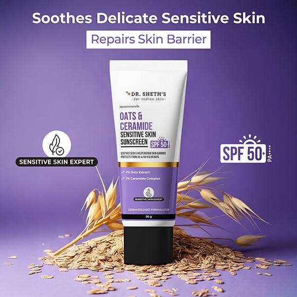 Dr. Sheth's Oat & Ceramide Sensitive Skin Sunscreen SPF 50+ PA++++ Oil-Free Sunscreen 50 gm - Body Sunscreen