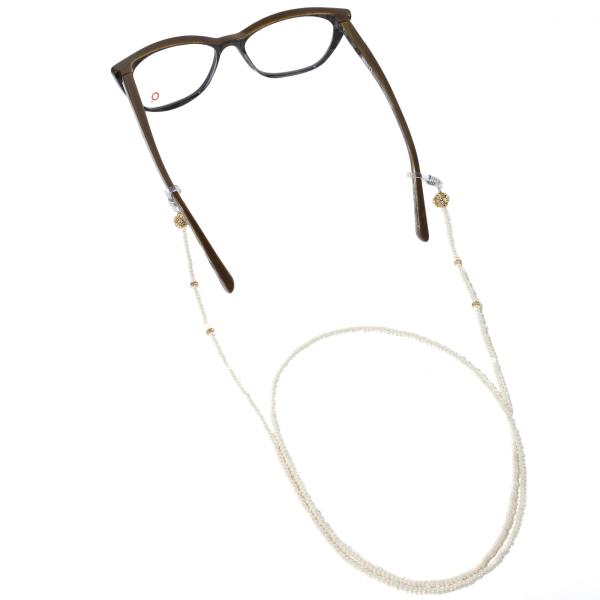 Modisch Off White Moti And Golden Diamond Shine Stone Sunglasses Chain (JC-16Sow) 1's - Wearables Sunglasses