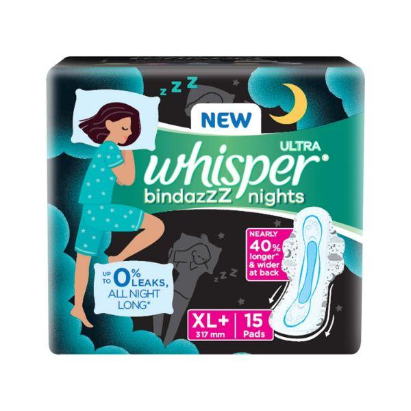 Whisper Bindazzz Nights Sanitary Pads For Women, Xl+ 15 Napkins 1's - Others