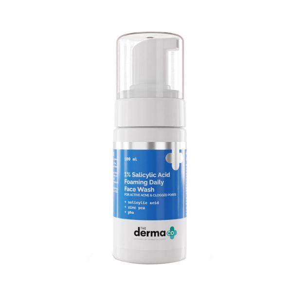 Netmeds | The Derma Co. 1 Percent Salicylic Acid Foaming Daily Face Wash for Active Acne and Clogged Pores 100ml