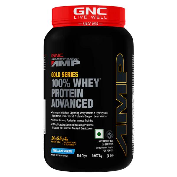 Netmeds | GNC AMP Gold Series 100% Whey Protein Advanced Powder - Vanilla Ice Cream 0.907 kg