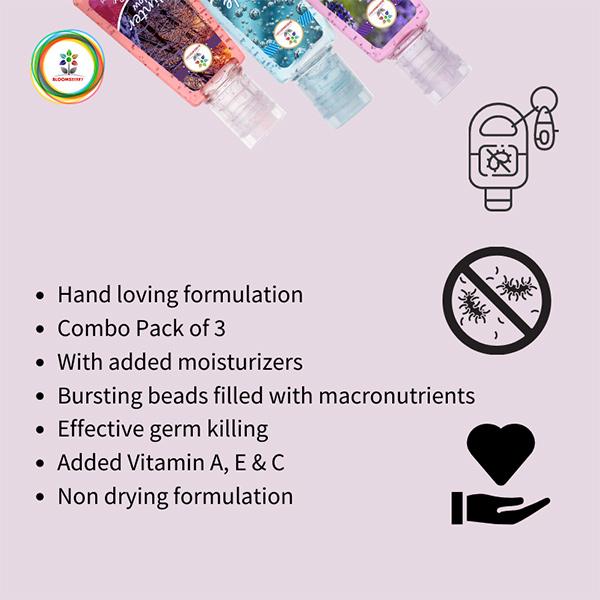 Bloomsberry Hand Sanitizer Combo Pack (Winter Glow Sanitizer 30 ml + Bubble Kiss + Lavendar Sunshine Sanitizer 30 ml) - Hand Sanitizer