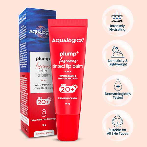 Aqualogica Crimson Candy Plump + Luscious Tinted Lip Balm With Watermelon And Hyaluronic Acid 10 gm - Lip Balms