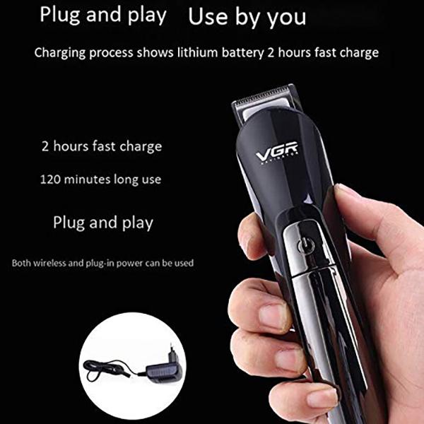VGR V012 Professional Cord and Cordless Grooming Kit Trimmer 120 min Runtime 5 Length Setting Black 1s 1's - Hair Removal Accessories